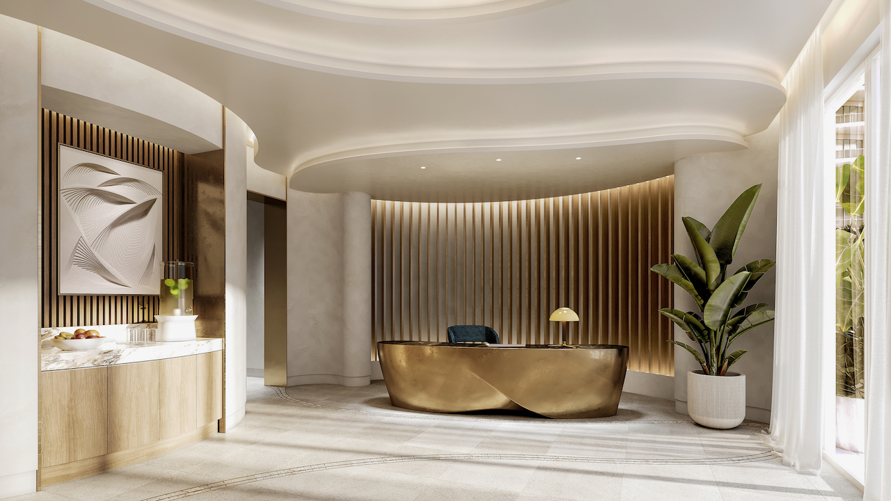 Lobby de doble altura — geometría del espacio abierto